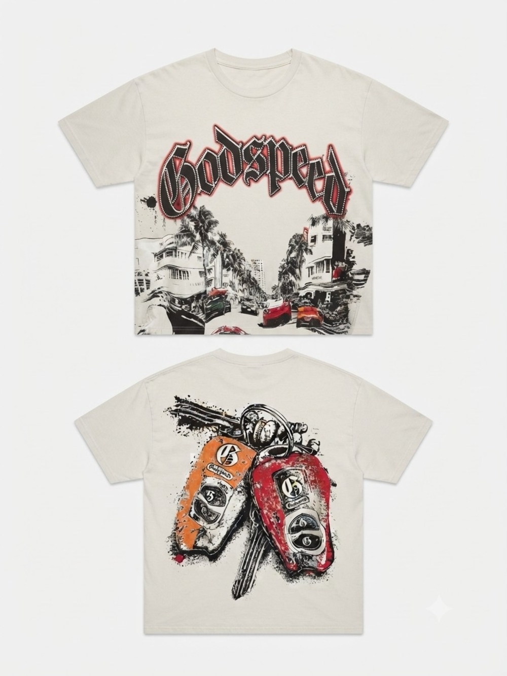 Godspeed Graphic Tee - Cream with Red & Orange Print